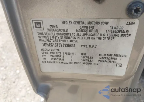 2000 Chevrolet Tahoe All New Lt from USA, damaged, VIN 1GNEC13T3YJ136841